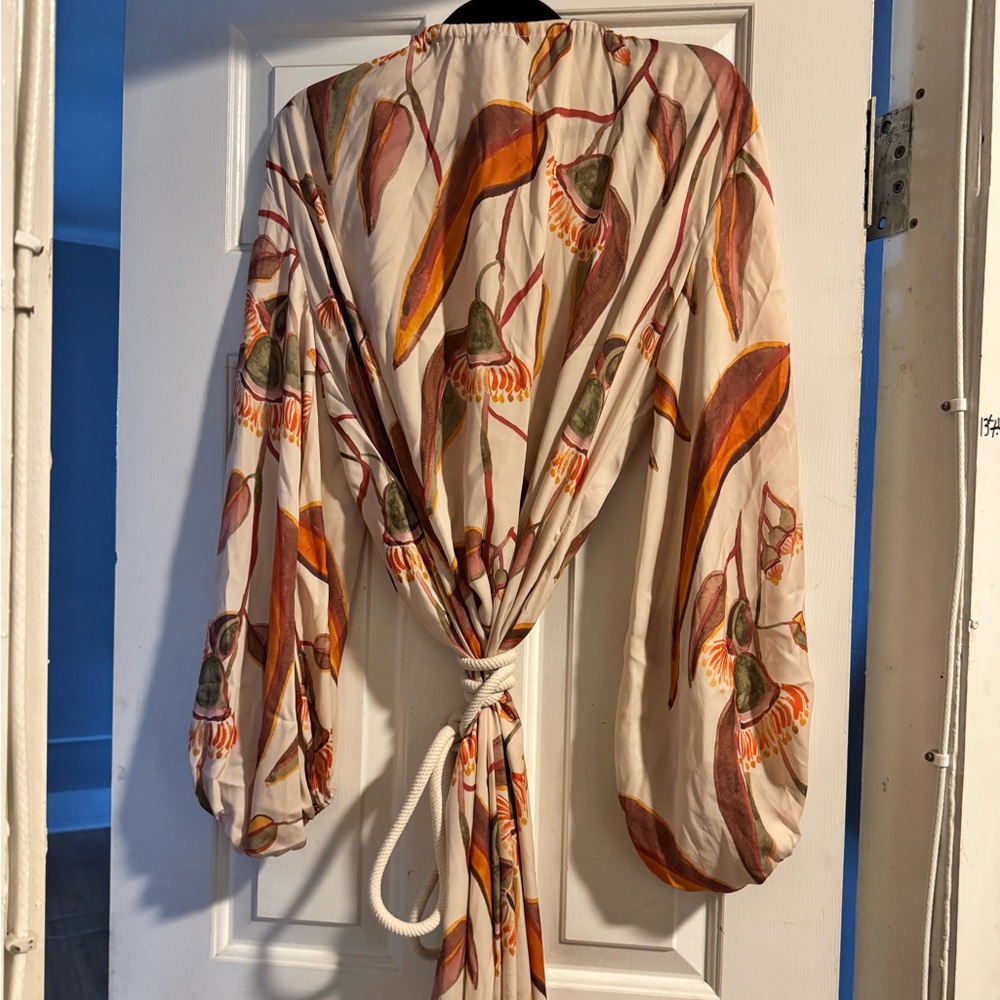 Andrea Iyamah Floral Long Sleeve Dress - Cream and Orange
